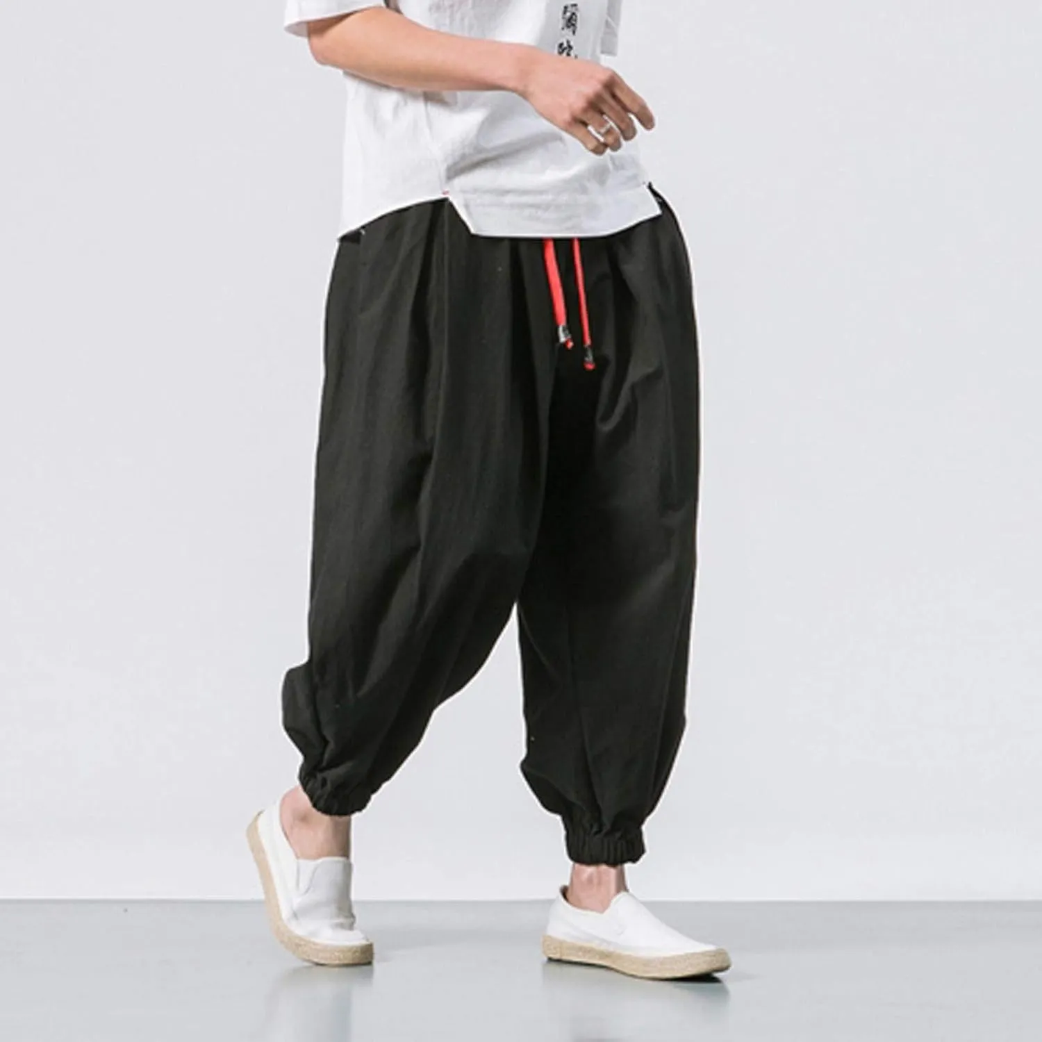 GIERIDUC Mens Cotton Linen Loose Pant Casual Long Pants Lightweight Flat-Front Summer Trousers Yoga Beach Pants for Men