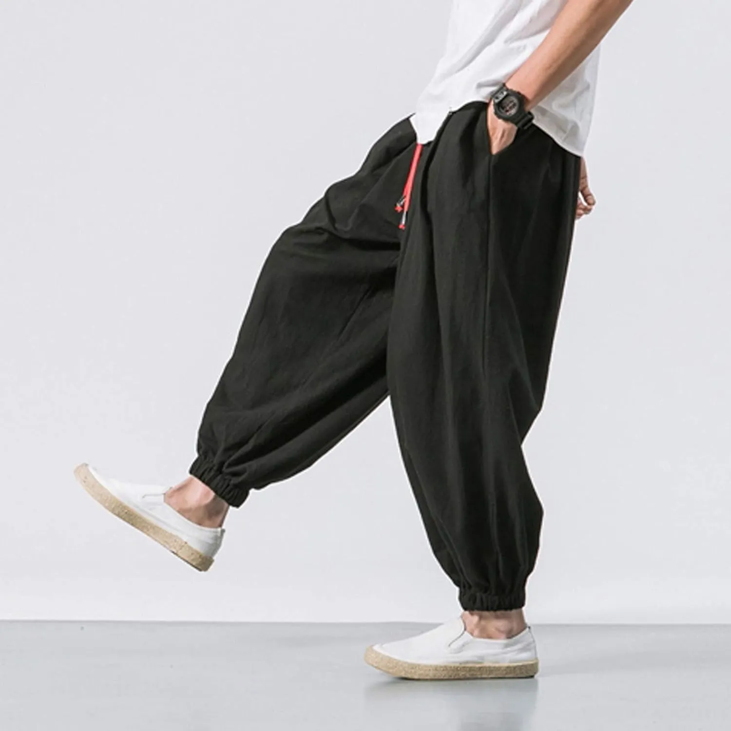 GIERIDUC Mens Cotton Linen Loose Pant Casual Long Pants Lightweight Flat-Front Summer Trousers Yoga Beach Pants for Men