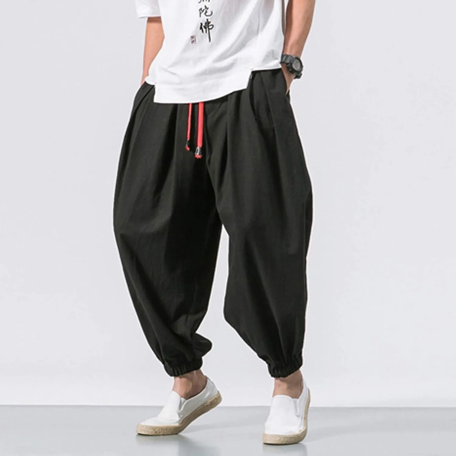 GIERIDUC Mens Cotton Linen Loose Pant Casual Long Pants Lightweight Flat-Front Summer Trousers Yoga Beach Pants for Men