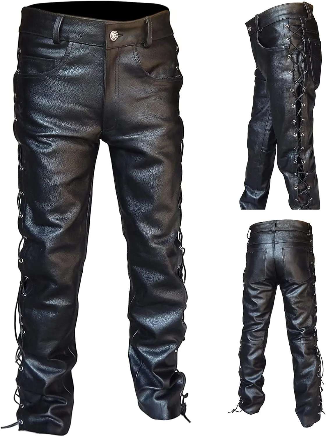 GIERIDUC Men's Faux Leather Pants Mens Extra Long Length Pyjama Bottoms Men's Pants with Long Crotch Grey Sweatpants for Men