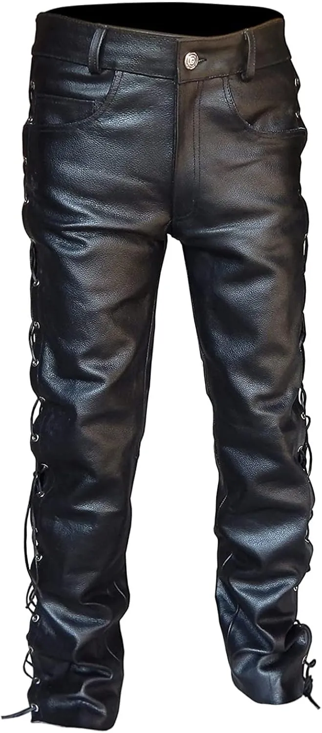 GIERIDUC Men's Faux Leather Pants Mens Extra Long Length Pyjama Bottoms Men's Pants with Long Crotch Grey Sweatpants for Men