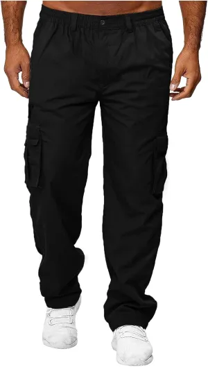 GIERIDUC Men's Linen Cotton Pants Men's Elasticated Waist Smart Trousers Mens Stretch Waist Trousers Mens Dark Green Trousers