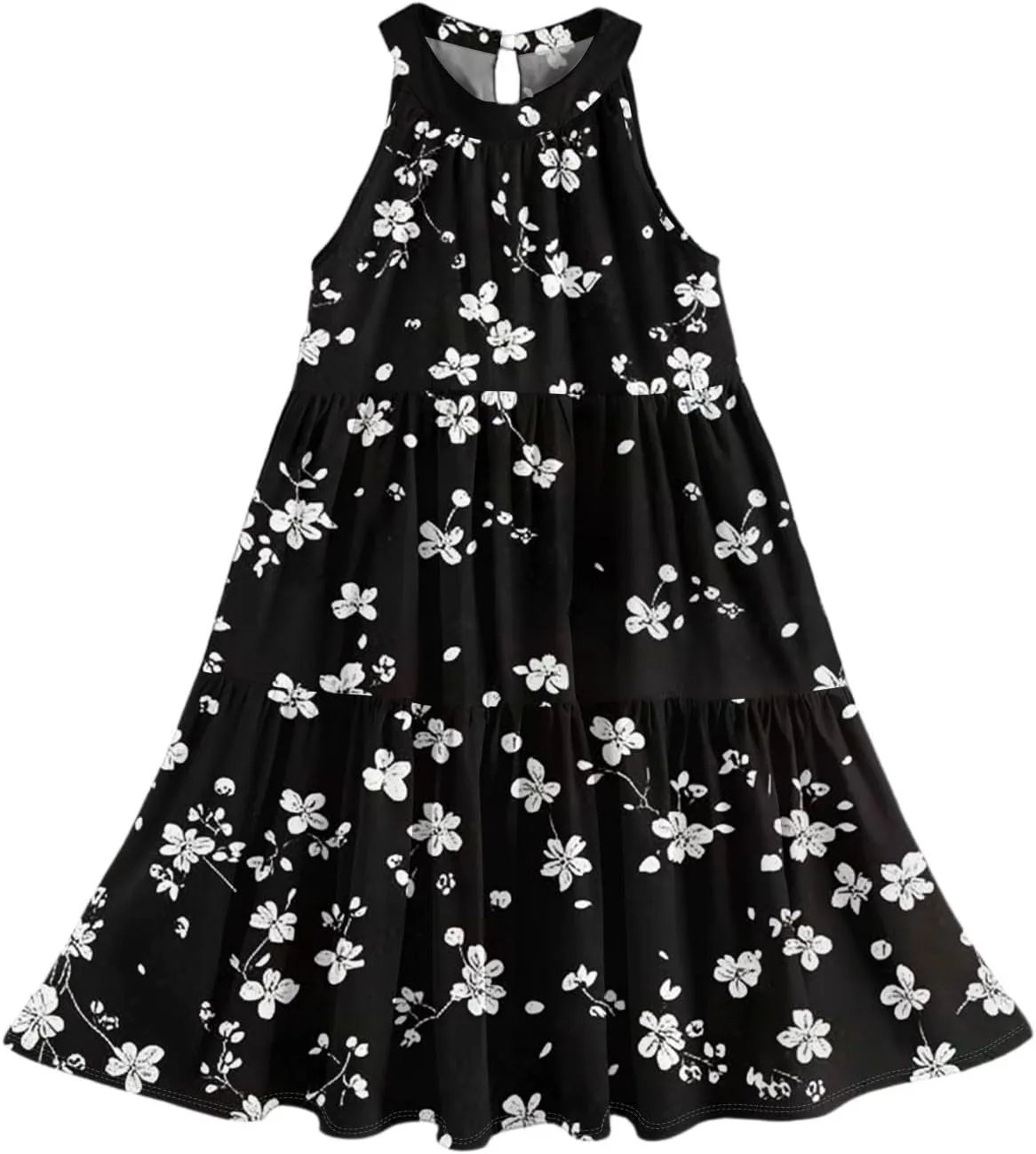 Girls Dresses Halter Neck Vintage Floral Sleeveless Girl Dress Casual Swing Smocked A Line Sundress Summer Dresses