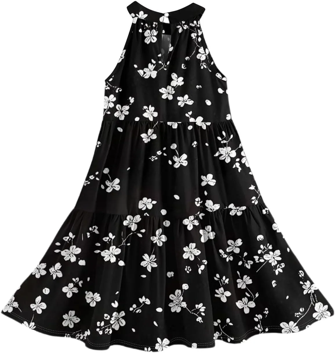 Girls Dresses Halter Neck Vintage Floral Sleeveless Girl Dress Casual Swing Smocked A Line Sundress Summer Dresses