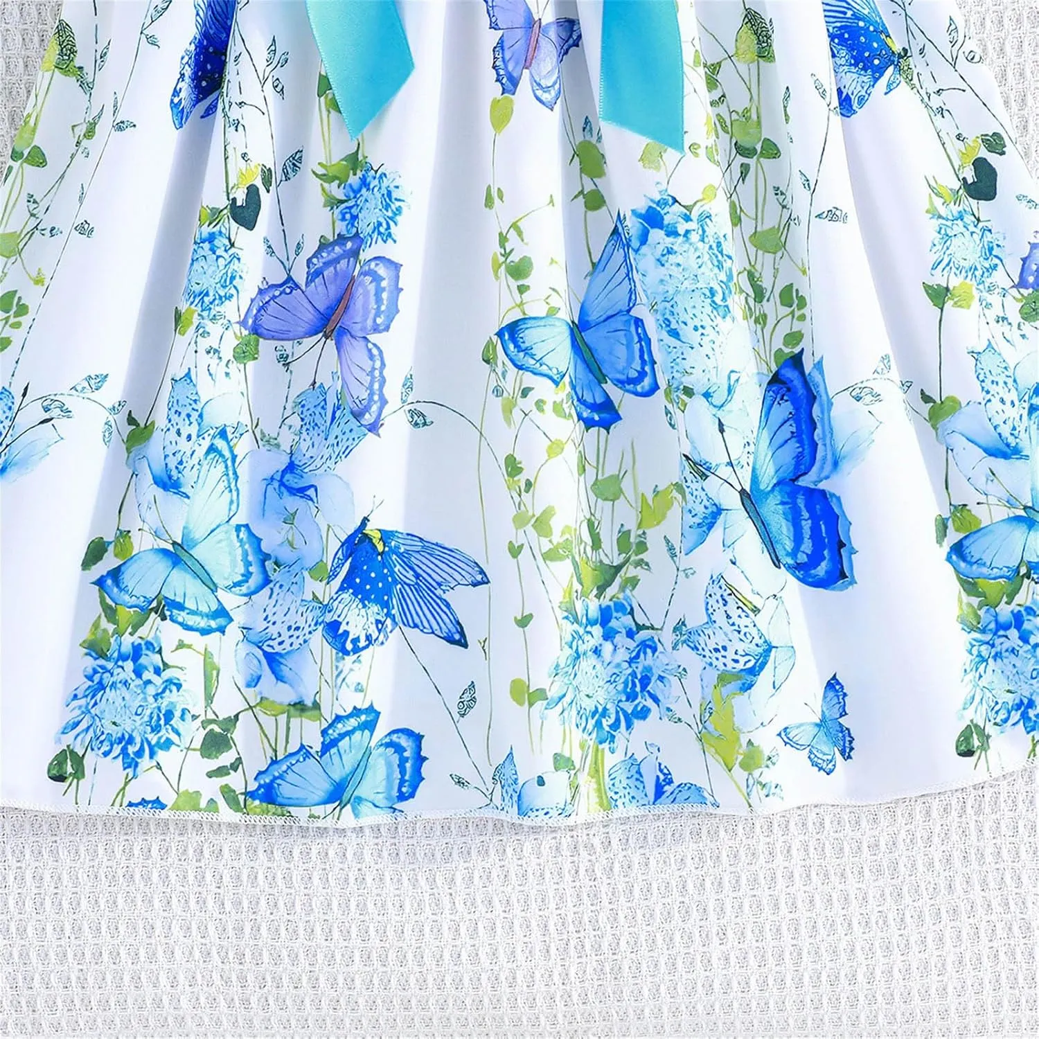Girls Summer Dress Cute Ruffle Sleeve Crewneck Floral Print Bow Waisted Dresses A Line Birthday Party Dress 3-8 Years