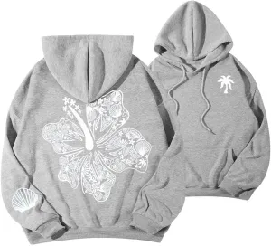 Graphic Hoodies For Teen Girl Women Y2k Long Sleeve Oversized Floral Sweatshirt Flower Cute Preppy Sweater Clothes