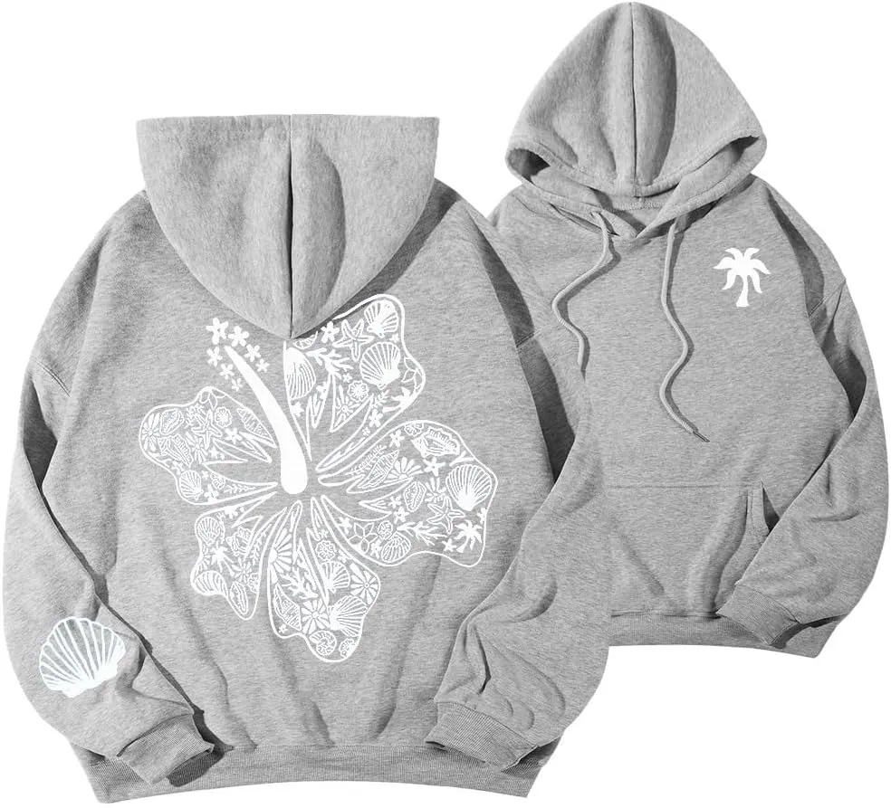 Graphic Hoodies For Teen Girl Women Y2k Long Sleeve Oversized Floral Sweatshirt Flower Cute Preppy Sweater Clothes