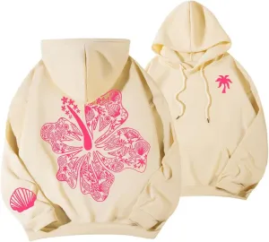 Graphic Hoodies For Teen Girl Women Y2k Long Sleeve Oversized Floral Sweatshirt Flower Cute Preppy Sweater Clothes