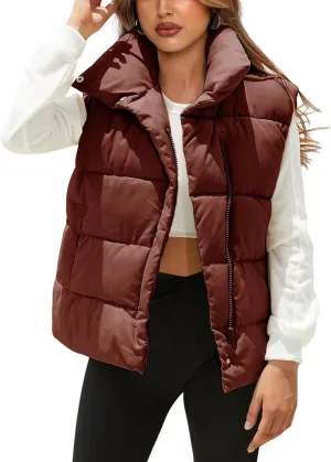 Himosyber Womens Puffer Vest Sleeveless Casual Loose Winter Warm Lightweight Stand Collar Down Jacket Coats