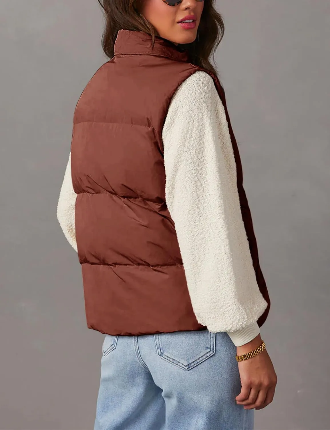 Himosyber Womens Puffer Vest Sleeveless Casual Loose Winter Warm Lightweight Stand Collar Down Jacket Coats