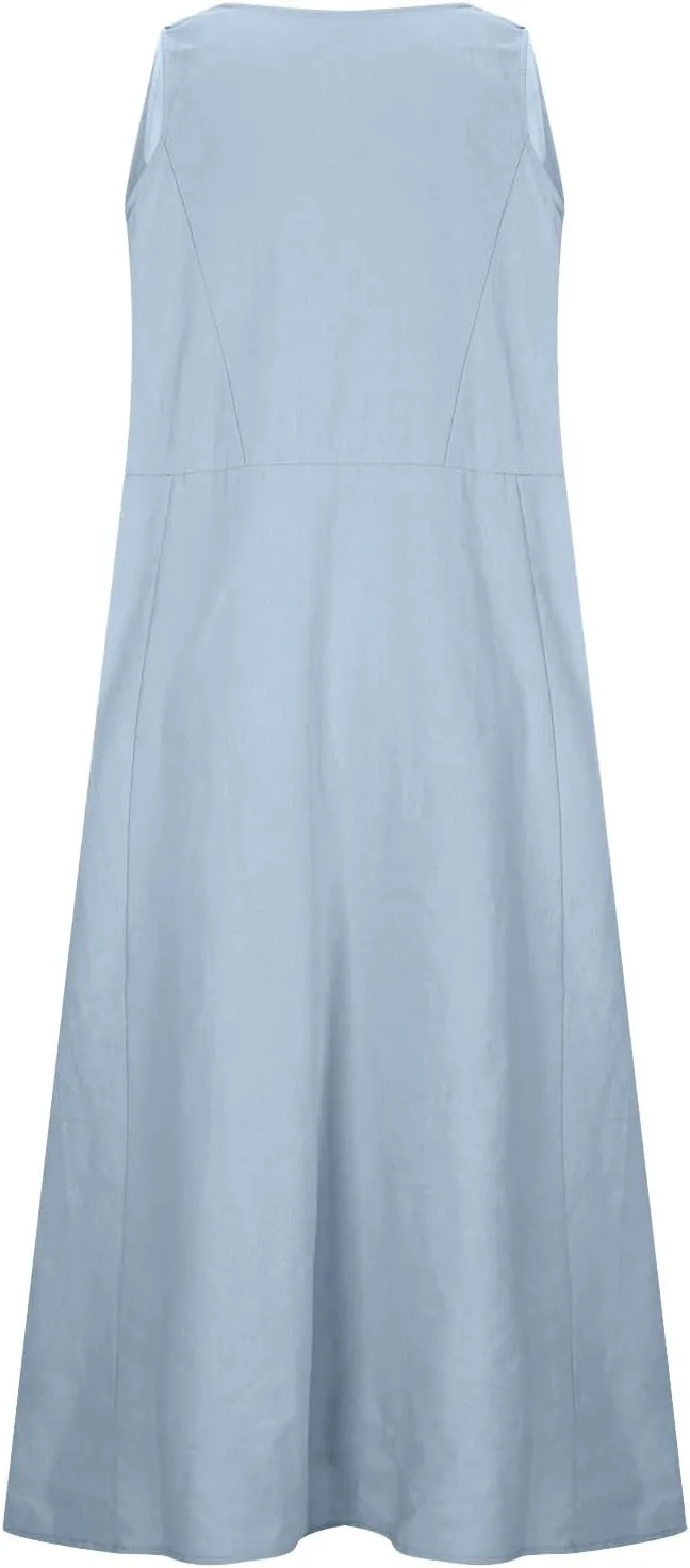 hlysgo Summer Dresses for Women 2024 Vacation Trendy Cotton Linen Beach Sundress with Pockets Casual Sleeveless Flowy Dress