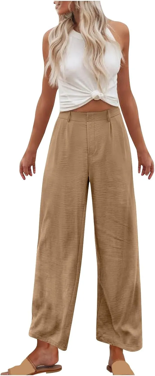 hlysgo Women's Palazzo Pants 2025 Summer Casual Vacation High Waist Wide Leg Beach Trousers Trendy Lounge Pants with Pockets