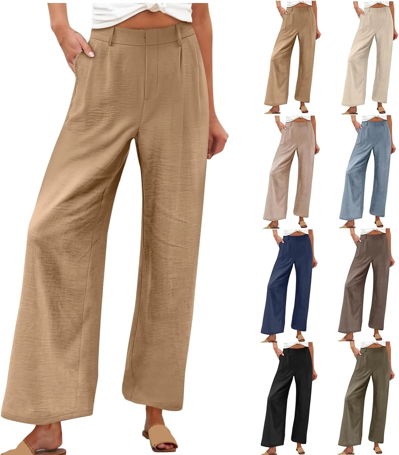 hlysgo Women's Palazzo Pants 2025 Summer Casual Vacation High Waist Wide Leg Beach Trousers Trendy Lounge Pants with Pockets