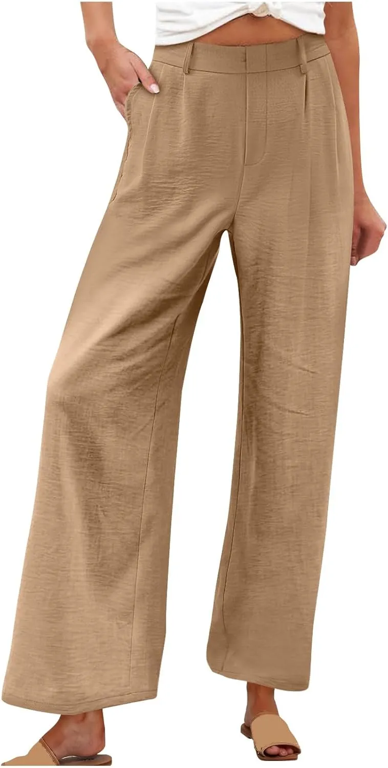 hlysgo Women's Palazzo Pants 2025 Summer Casual Vacation High Waist Wide Leg Beach Trousers Trendy Lounge Pants with Pockets