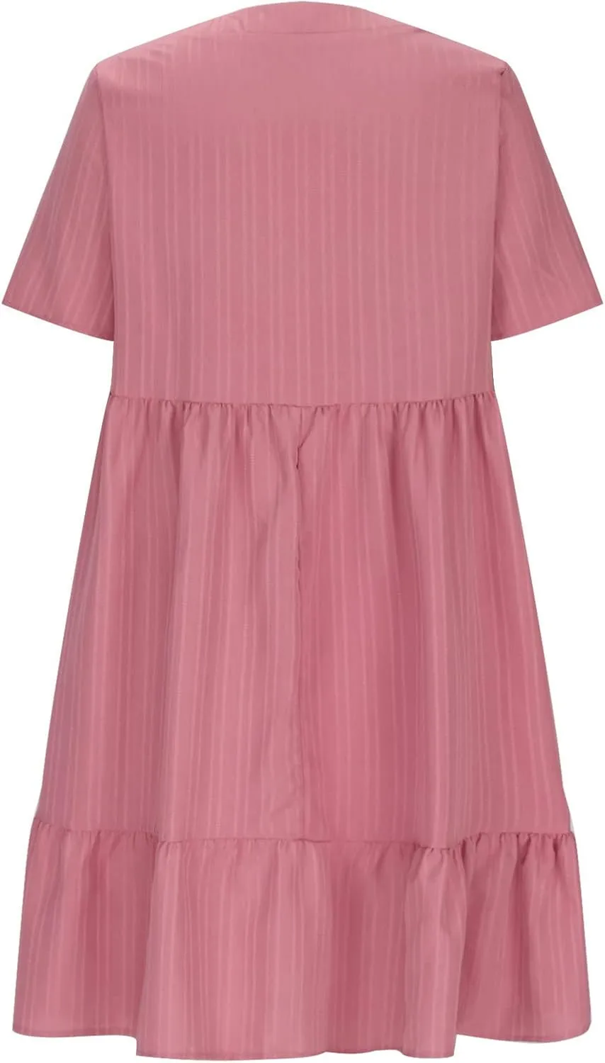 hlysgo Womens Summer V Neck Dress 2024 Casual Short Sleeve Bohemian Mini Dress Flowy Ruffle A Line Beach Sundress