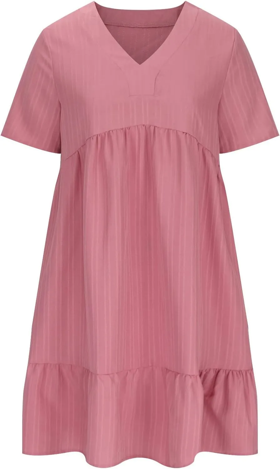 hlysgo Womens Summer V Neck Dress 2024 Casual Short Sleeve Bohemian Mini Dress Flowy Ruffle A Line Beach Sundress