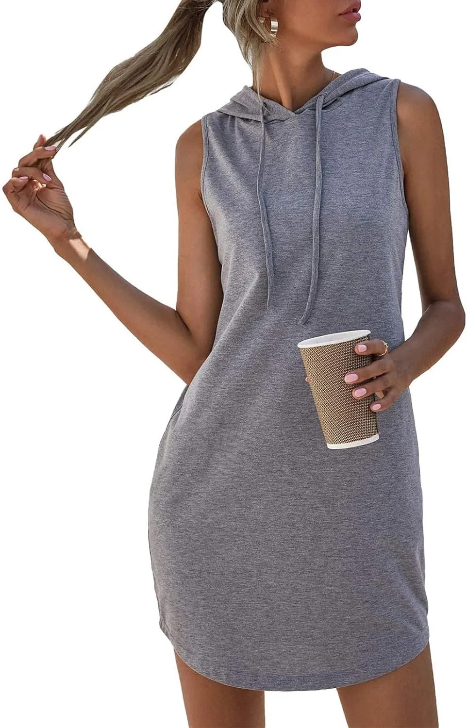 Hoodie Dress for Women Summer Drawstring Sleeveless Sweatshirt Dress Athleisure Hooded Tank Mini Dresses 2025