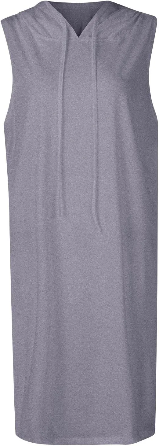 Hoodie Dress for Women Summer Drawstring Sleeveless Sweatshirt Dress Athleisure Hooded Tank Mini Dresses 2025