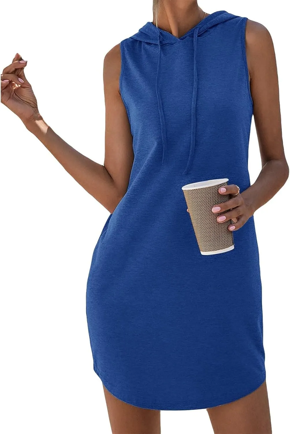 Hoodie Dress for Women Summer Drawstring Sleeveless Sweatshirt Dress Athleisure Hooded Tank Mini Dresses 2025