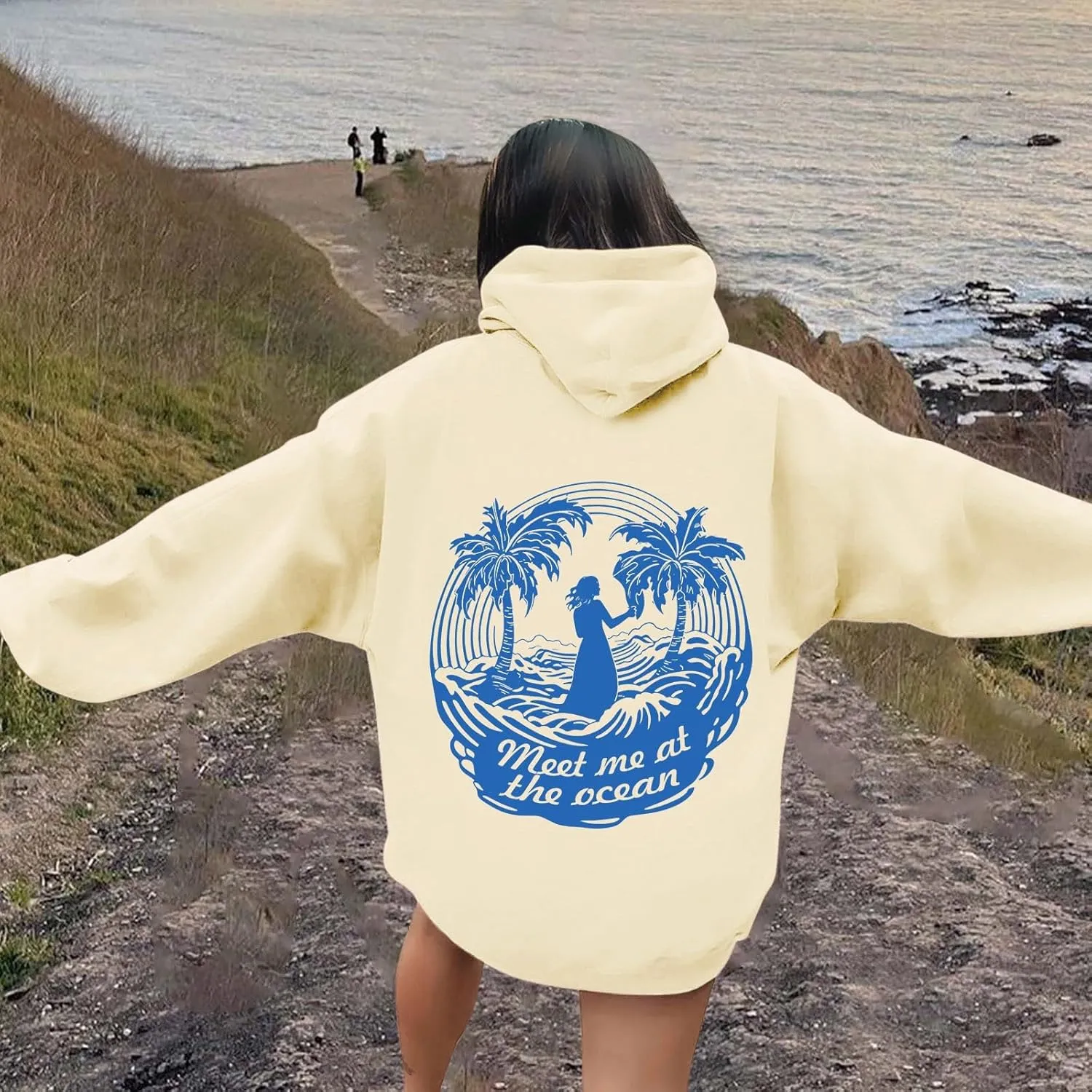 Hoodie for Women Meet Me at The Ocean Oversized Preppy Graphic Sweatshirt Teen Girls Cute Y2K Casual Pullover Tops