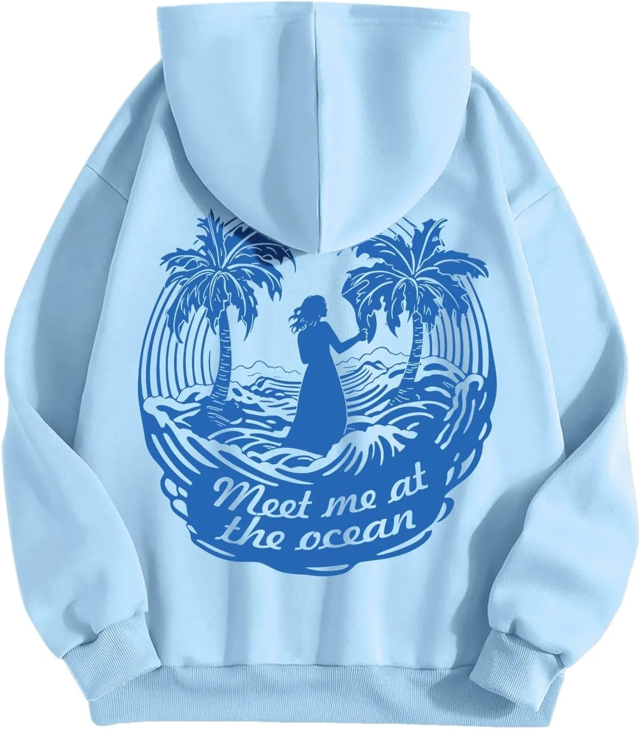 Hoodie for Women Meet Me at The Ocean Oversized Preppy Graphic Sweatshirt Teen Girls Cute Y2K Casual Pullover Tops