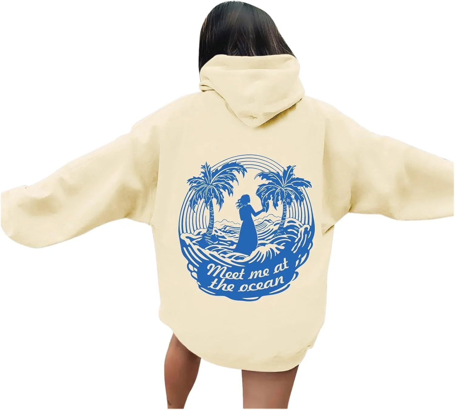Hoodie for Women Meet Me at The Ocean Oversized Preppy Graphic Sweatshirt Teen Girls Cute Y2K Casual Pullover Tops