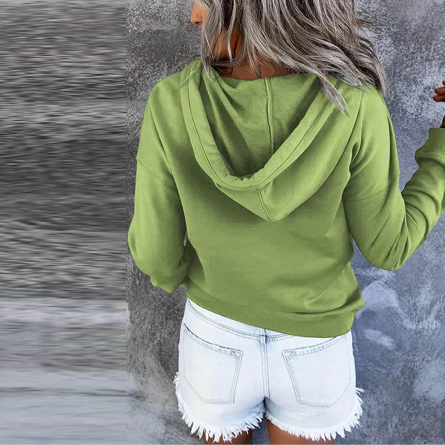 Hoodies for Women Button Collar Drawstring Lightweight Hooded Sweatshirt Casual Long Sleeve Pullover Tops Trendy Fall Clothes