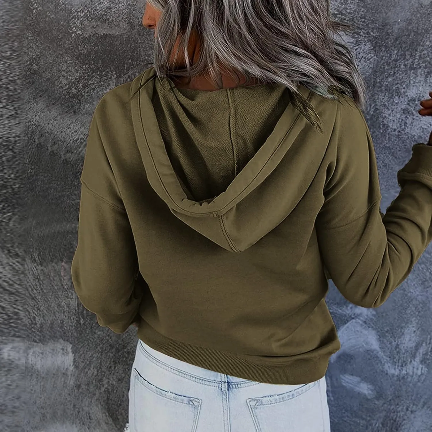 Hoodies for Women Button Collar Drawstring Lightweight Hooded Sweatshirt Casual Long Sleeve Pullover Tops Trendy Fall Clothes