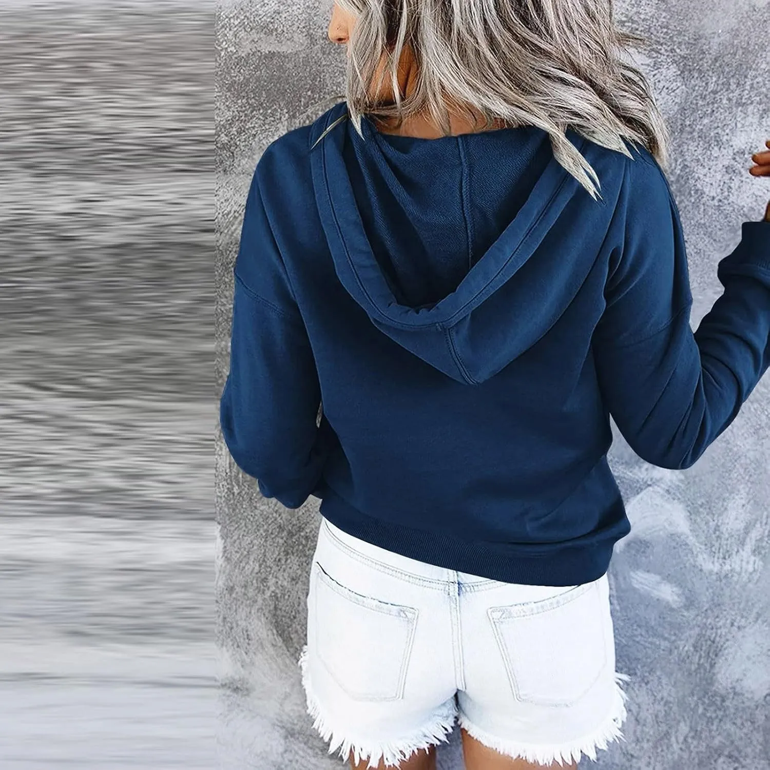 Hoodies for Women Button Collar Drawstring Lightweight Hooded Sweatshirt Casual Long Sleeve Pullover Tops Trendy Fall Clothes