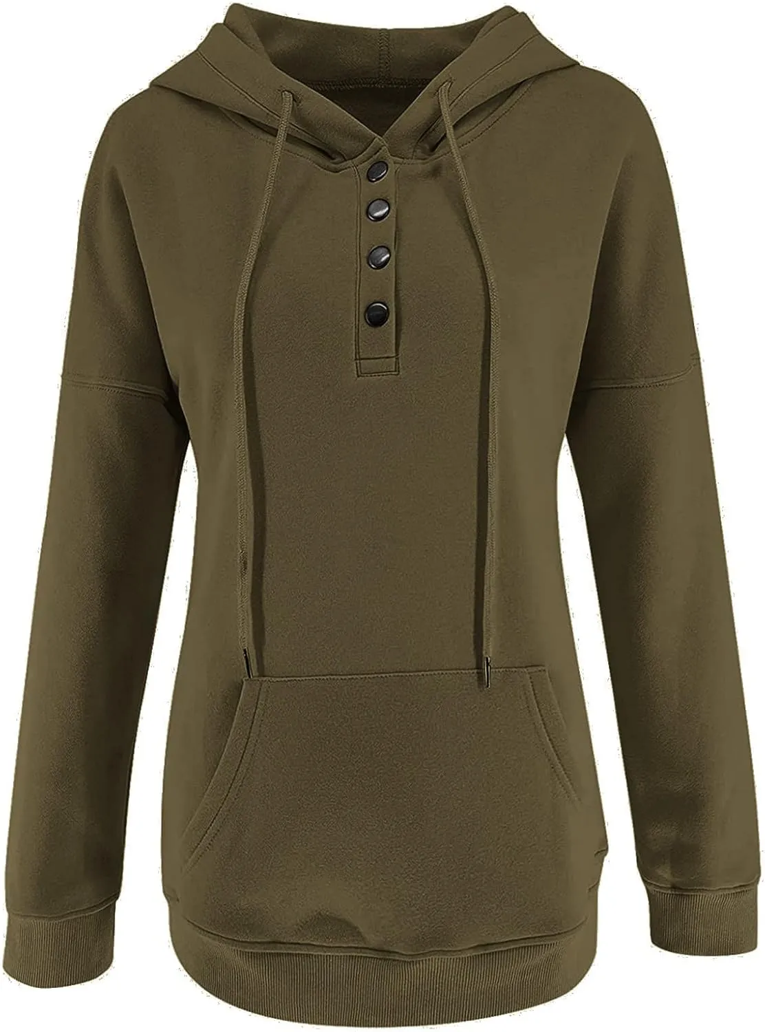 Hoodies for Women Button Collar Drawstring Lightweight Hooded Sweatshirt Casual Long Sleeve Pullover Tops Trendy Fall Clothes
