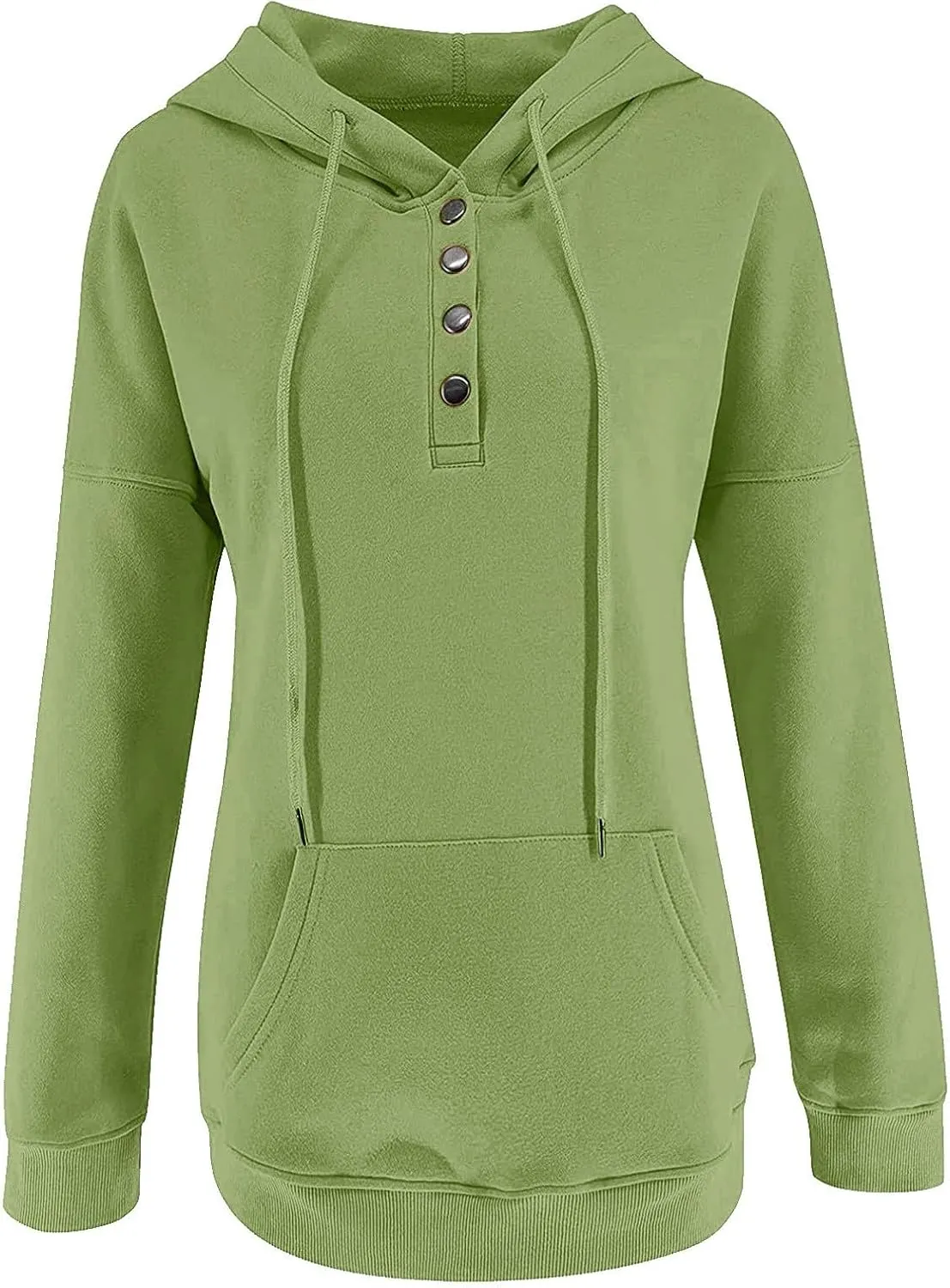 Hoodies for Women Button Collar Drawstring Lightweight Hooded Sweatshirt Casual Long Sleeve Pullover Tops Trendy Fall Clothes