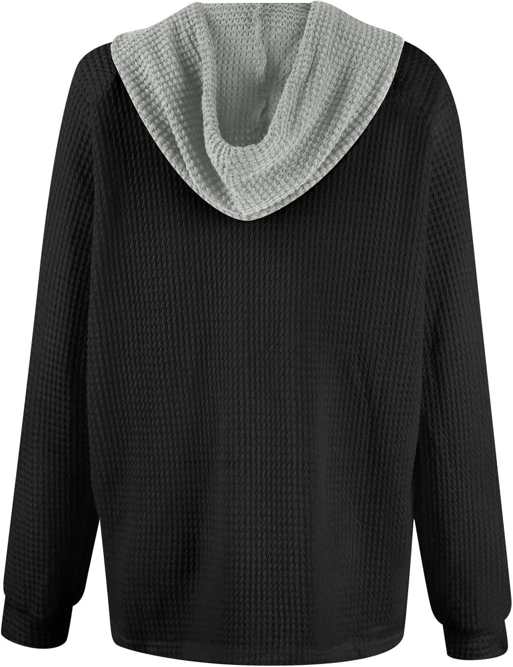 Hoodies for Women Waffle Knit Long Sleeve Drawstring Button V Neck Casual Pullover Sweatshirt Oversized Shirts Y2k Top
