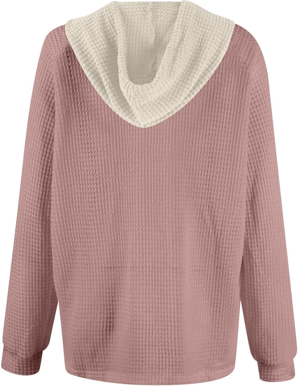 Hoodies for Women Waffle Knit Long Sleeve Drawstring Button V Neck Casual Pullover Sweatshirt Oversized Shirts Y2k Top
