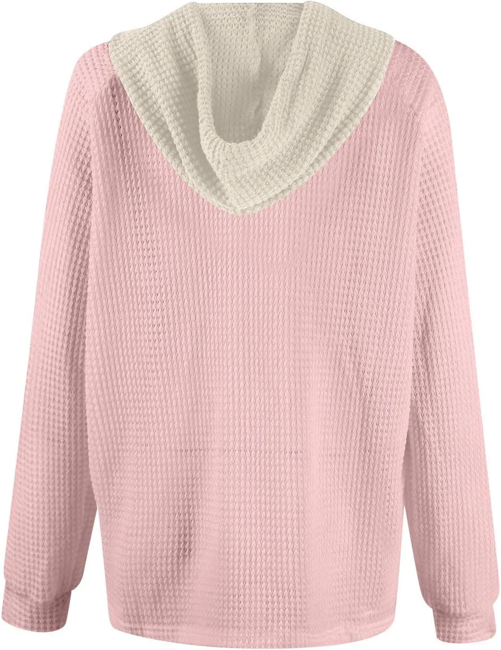 Hoodies for Women Waffle Knit Long Sleeve Drawstring Button V Neck Casual Pullover Sweatshirt Oversized Shirts Y2k Top