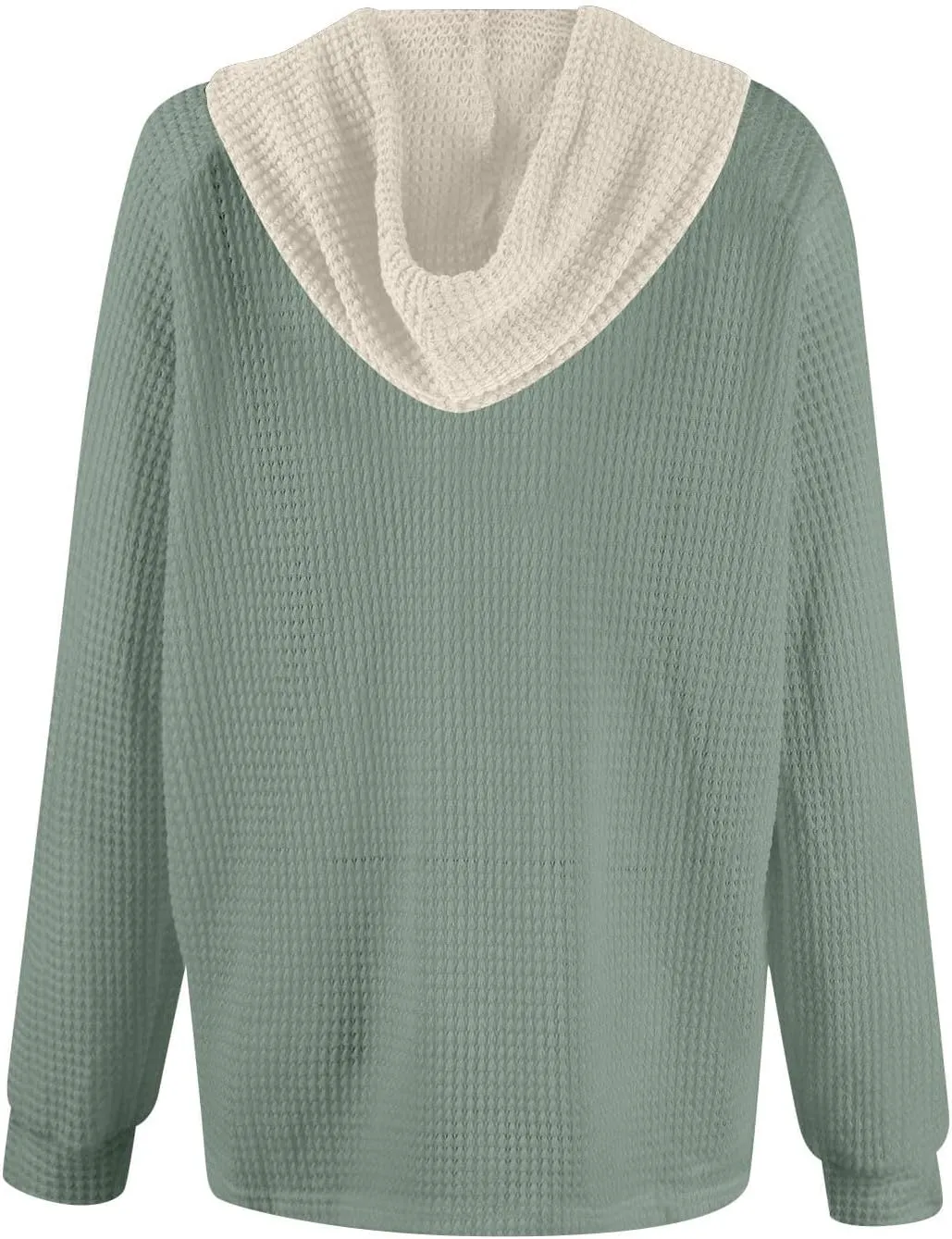 Hoodies for Women Waffle Knit Long Sleeve Drawstring Button V Neck Casual Pullover Sweatshirt Oversized Shirts Y2k Top