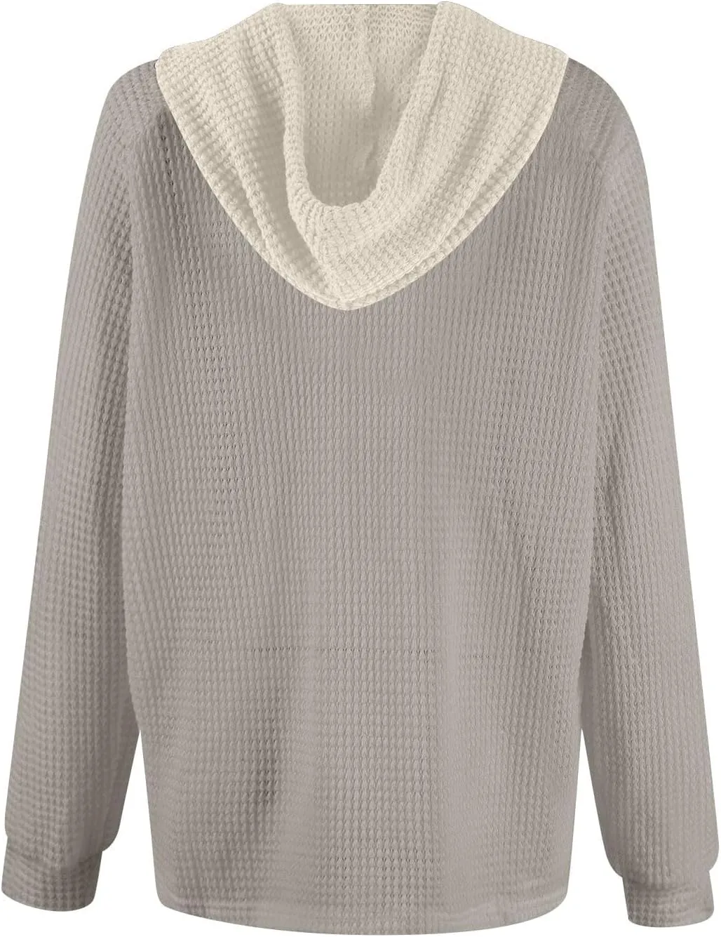 Hoodies for Women Waffle Knit Long Sleeve Drawstring Button V Neck Casual Pullover Sweatshirt Oversized Shirts Y2k Top