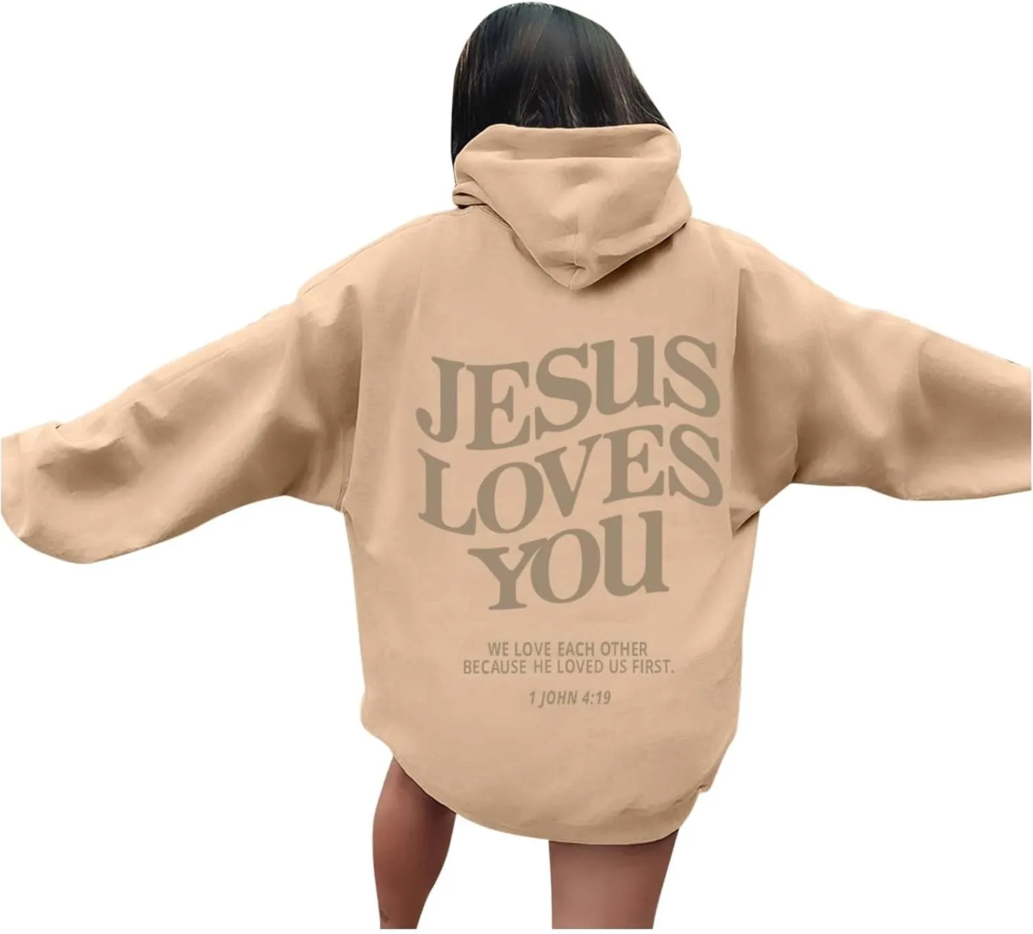 Jesus Loves You Hoodie Christian Faith Sweatshirts Gift for Women Men Oversized Long Sleeve Pullover Tops Y2K Streetwear