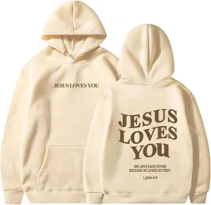 Jesus Loves You Hoodie Christian Faith Sweatshirts Gift for Women Men Oversized Long Sleeve Pullover Tops Y2K Streetwear