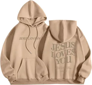 Jesus Loves You Hoodie Christian Faith Sweatshirts Gift for Women Men Oversized Long Sleeve Pullover Tops Y2K Streetwear