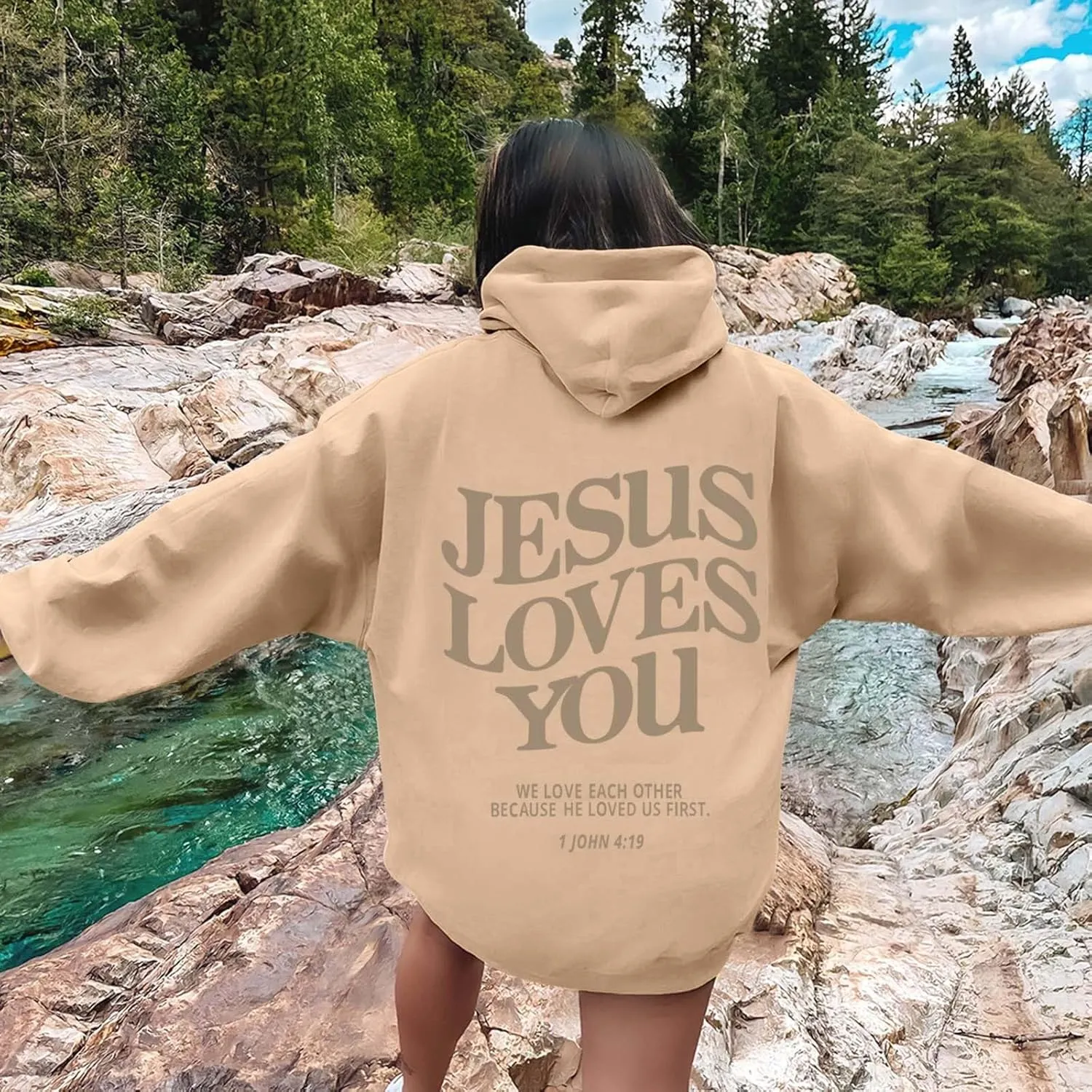 Jesus Loves You Hoodie Christian Faith Sweatshirts Gift for Women Men Oversized Long Sleeve Pullover Tops Y2K Streetwear