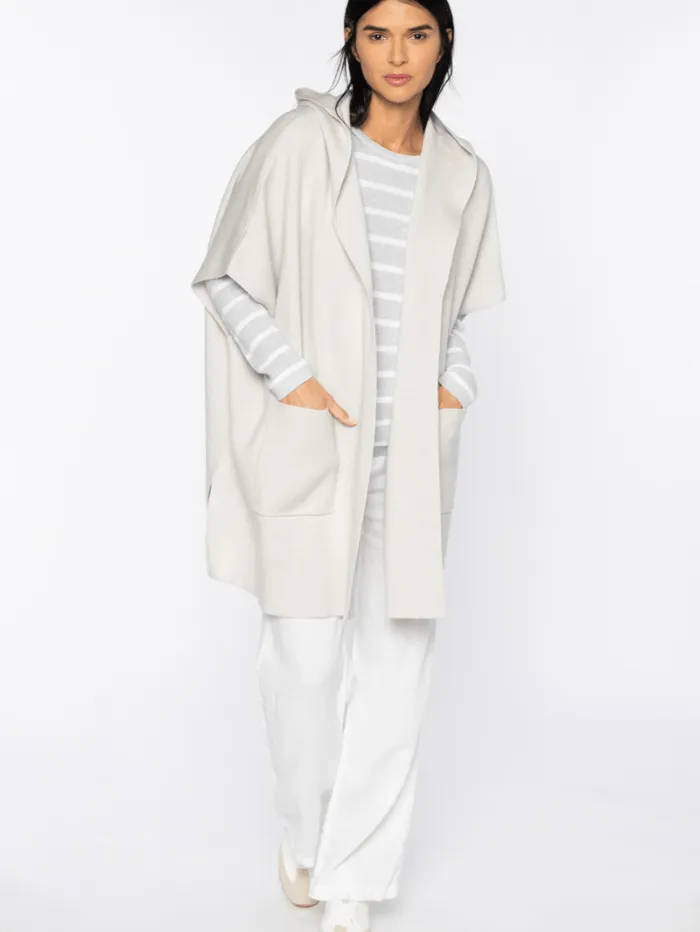 Kinross Cashmere Doubleknit Hooded Sleeveless Cardigan in Birch LRSJ3-210