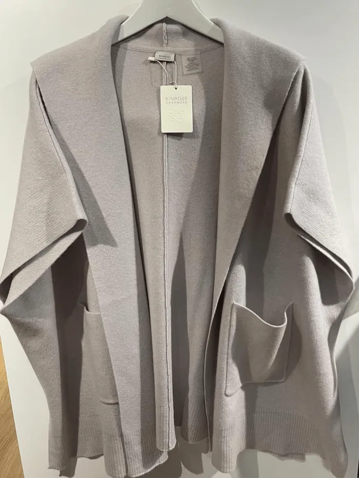 Kinross Cashmere Doubleknit Hooded Sleeveless Cardigan in Birch LRSJ3-210