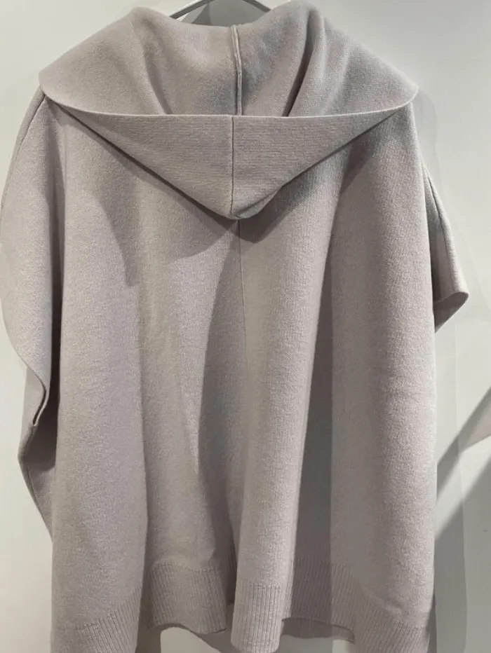 Kinross Cashmere Doubleknit Hooded Sleeveless Cardigan in Birch LRSJ3-210