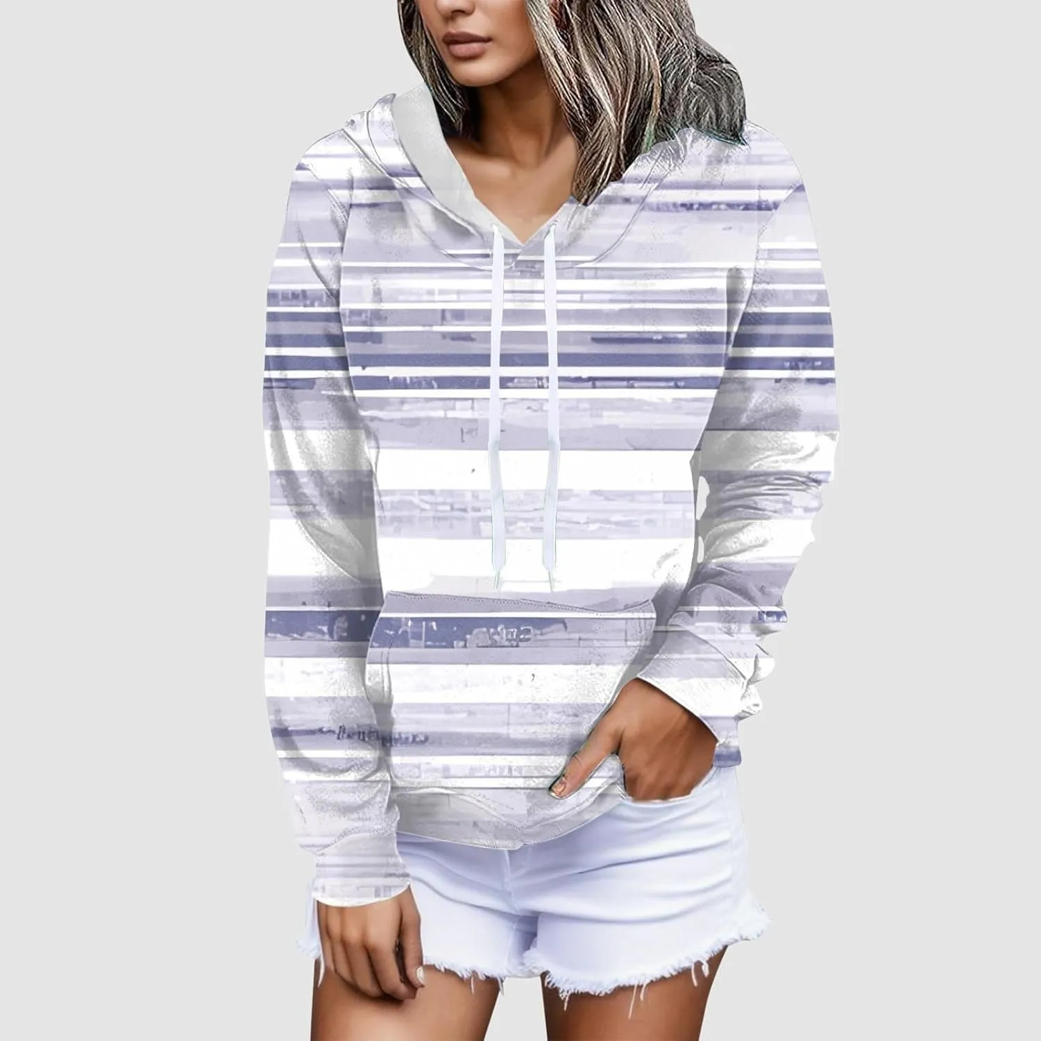 Ladies Long Sleeve Hoodies Daily Crewneck Dressy Sweatshirts Drawstring Casual Drawstring Pullover 2025 With Pockets