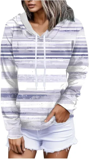 Ladies Long Sleeve Hoodies Daily Crewneck Dressy Sweatshirts Drawstring Casual Drawstring Pullover 2025 With Pockets