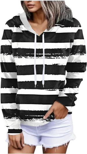 Ladies Long Sleeve Hoodies Daily Crewneck Dressy Sweatshirts Drawstring Casual Drawstring Pullover 2025 With Pockets
