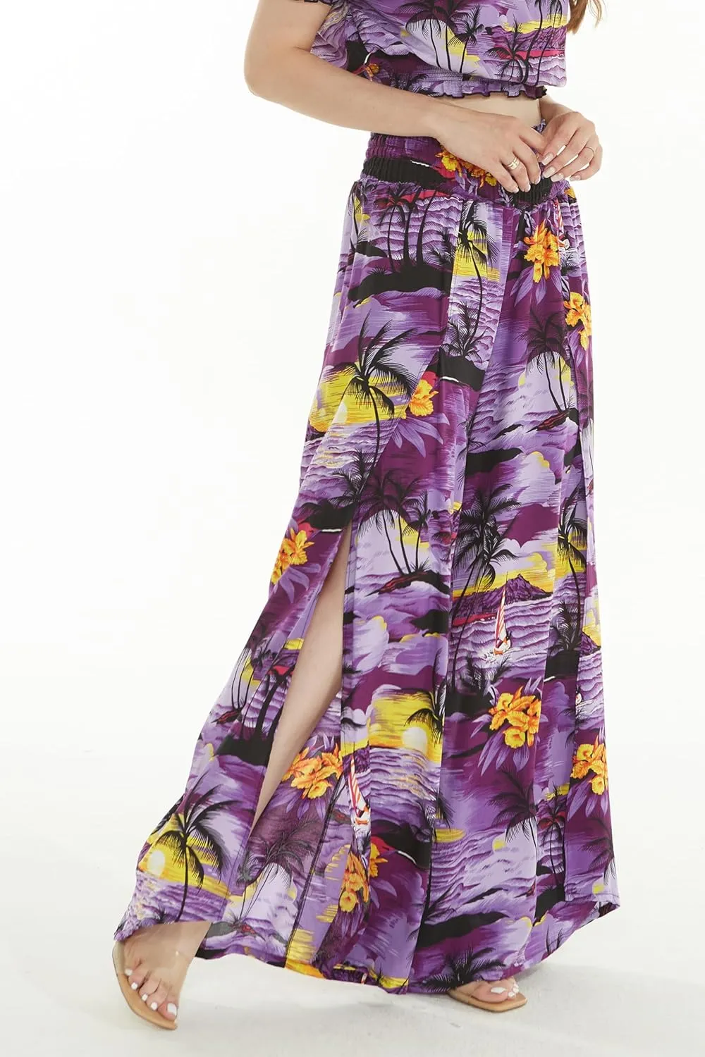 Lady High Slit Wide Leg Pants in Tropical Sunset