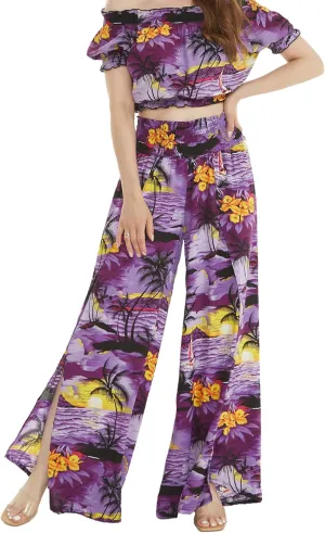Lady High Slit Wide Leg Pants in Tropical Sunset