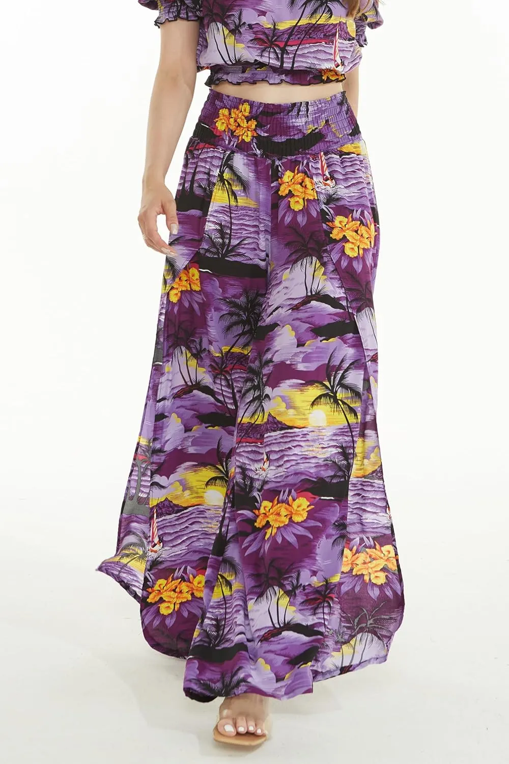 Lady High Slit Wide Leg Pants in Tropical Sunset