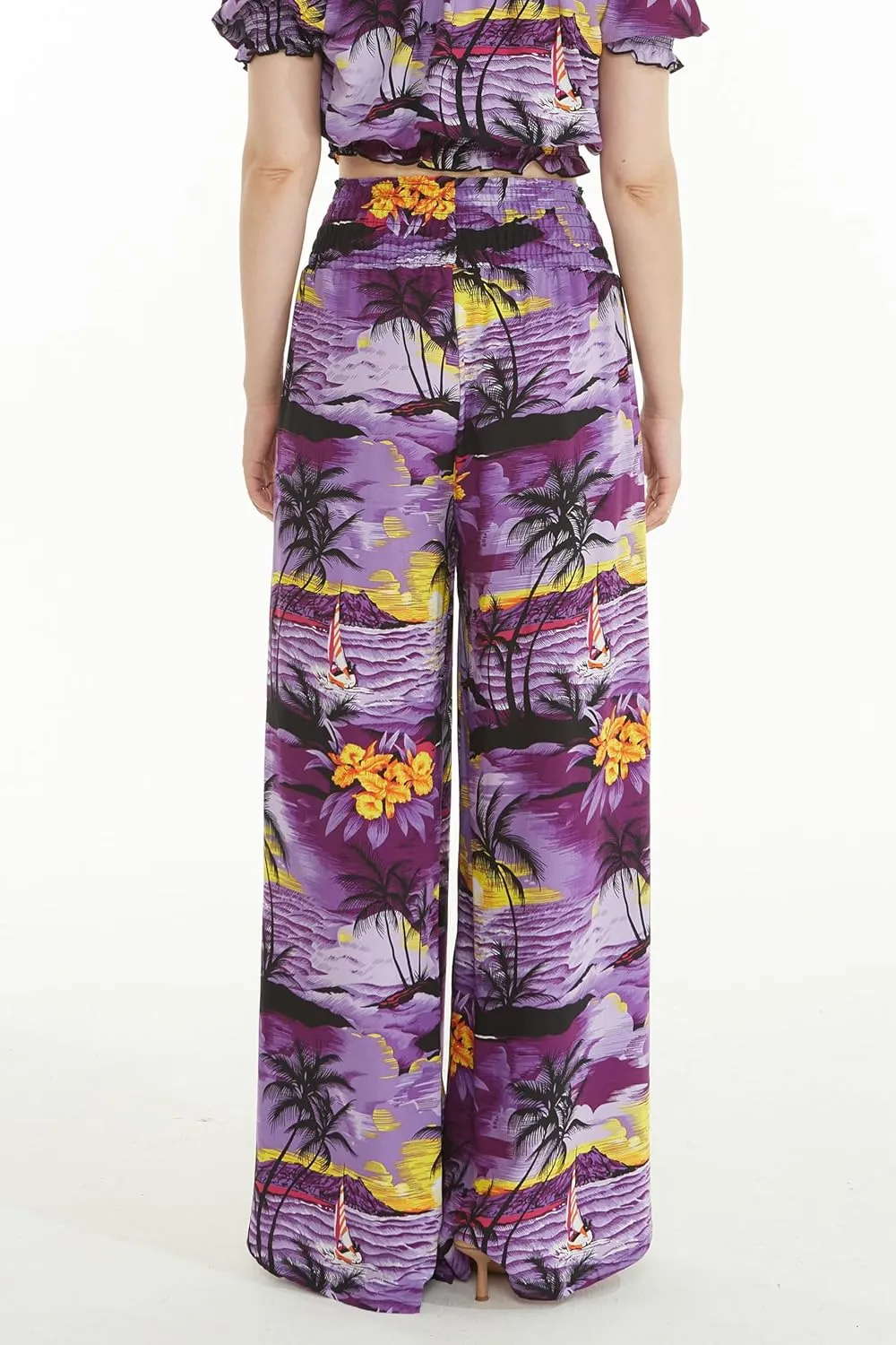 Lady High Slit Wide Leg Pants in Tropical Sunset